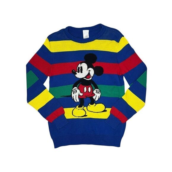 Disney Kids Large 100 Mickey Mouse Re-Imagined Retro Striped Knit Sweater - Picture 3 of 7